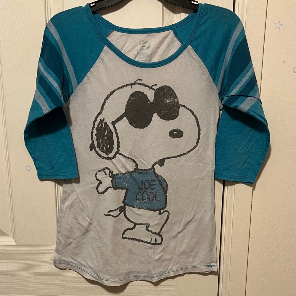 Peanuts Snoopy Joe Cool Kids Raglan Shirt - Teal and White